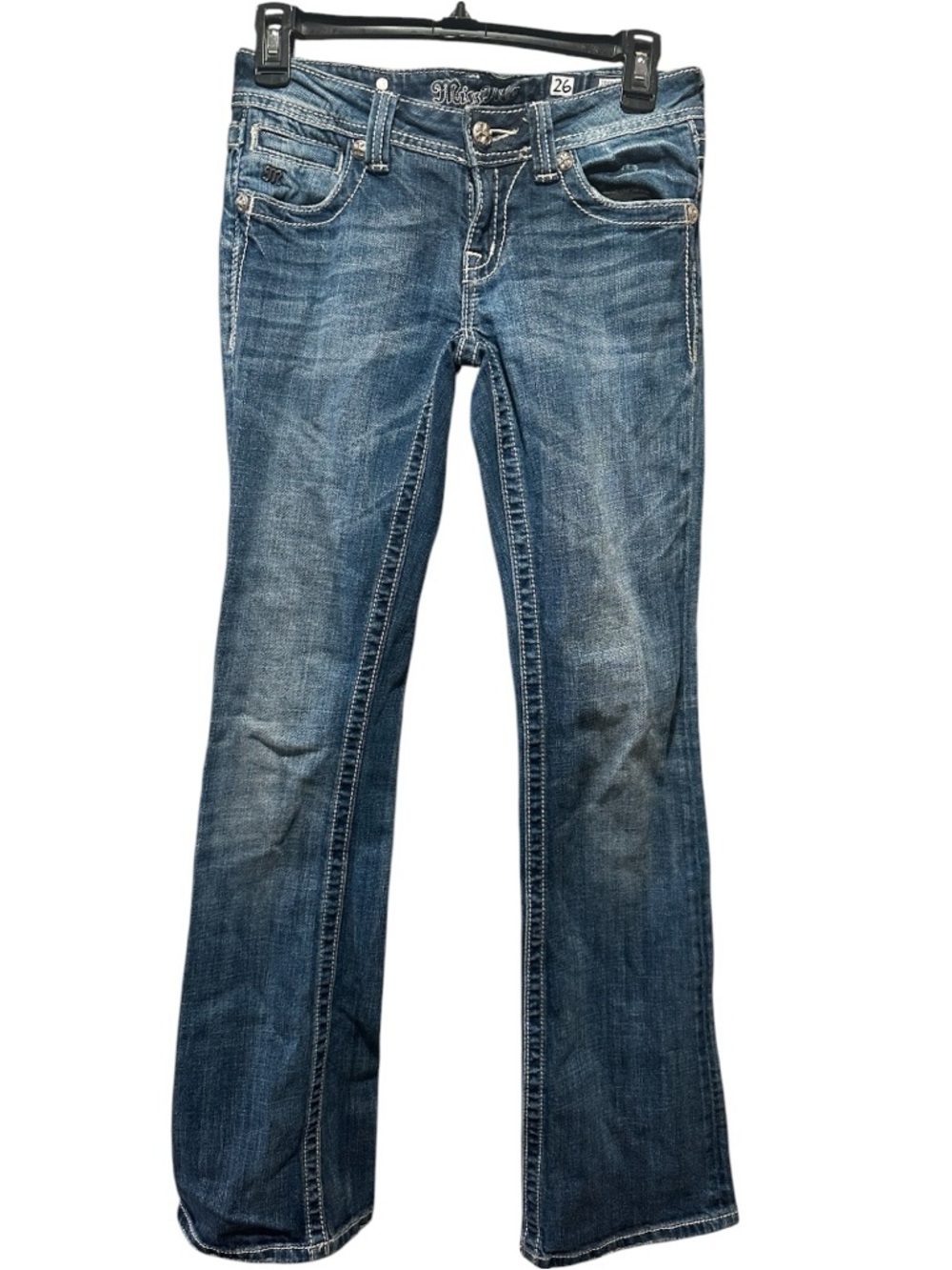 Miss Me Studded Cross Pocket Distressed
Boot Cut Jeans Size 26 - Picture 2 of 10